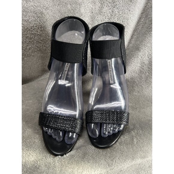 MANOLO BLAHNIK Women’s 37 US 6.5 Black Open Toe Sandals High Heels Shoes SITC - Picture 2 of 8